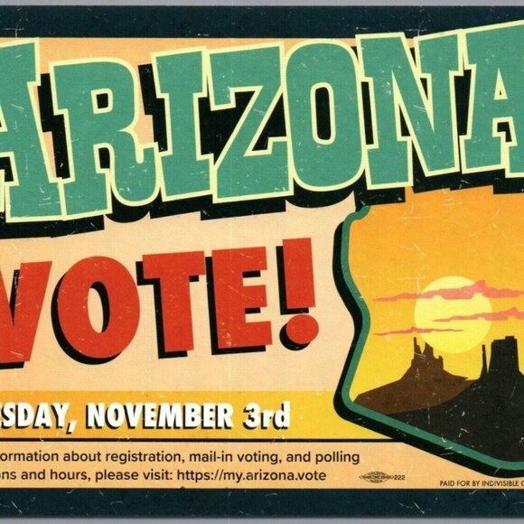 Arizona Vote! Postcard Tuesday, November 3rd Undivided Back Unposted PC - Picture 3 of 4